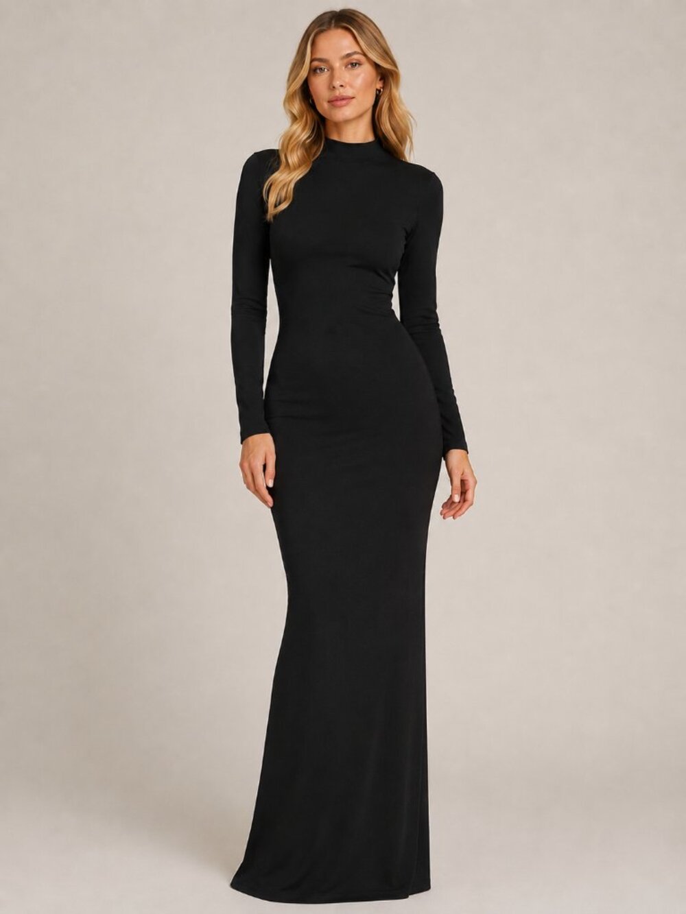 VICI Long Sleeve Mock Neck Maxi Black Dress